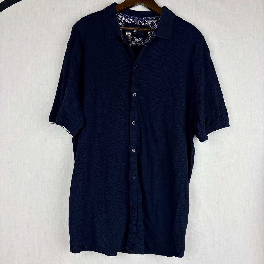 Kenneth Cole New York Mens Navy Blue XL Polo Shirt Textured Short Sleeve - Picture 2 of 15